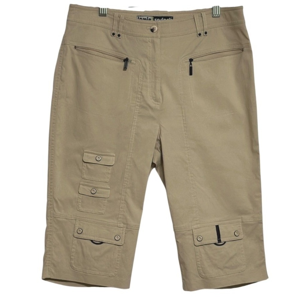 Jamie Sadock Cargo Capri Pant Women Tan Stretch Golf Safari Hiking Travel 8